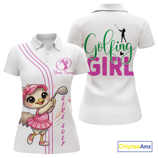 Funny Ostrich Womens Golf Polo Shirts, Cute Women's Golf Shirts, Girls Golf Shirts NBT495