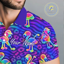 Load image into Gallery viewer, Colorful Neon Rainbow Leopard Flamingo Pattern Mens Polo Shirts, Custom Flamingo Golf Shirts NBT507