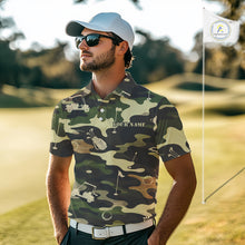 Load image into Gallery viewer, Green Camo Mens Golf Polo Shirts Custom Golf Attire For Men, Personalized Golfer Gifts NBT626