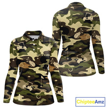 Load image into Gallery viewer, Green Camo Womens Golf Polo Shirts Custom Golf Attire For Ladies, Personalized Golfer Gifts NBT626