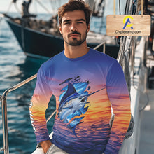 Load image into Gallery viewer, Marlin Fishing Sunset Custom Fishing Long Sleeve Shirt, Marlin Offshore Fishing Apparel NBT853