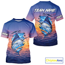 Load image into Gallery viewer, Marlin Fishing Sunset Custom Fishing T-Shirt, Marlin Offshore Fishing Apparel NBT853