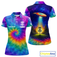 Load image into Gallery viewer, Womens Disc Golf Polo Shirts with Colorful Tie Dye Background Custom Disc Golf Team Shirt, Disc Golf Gift NBT657