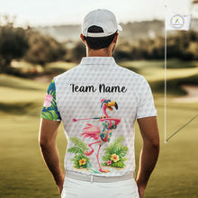 Load image into Gallery viewer, Funny Mens Golf Polo Shirt Custom Tropical Flamingo Pattern White Golf Shirts NBT521