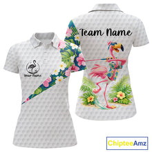 Load image into Gallery viewer, Funny Womens Golf Polo Shirt Custom Tropical Flamingo Pattern White Golf Shirts NBT523