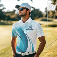 Load image into Gallery viewer, Mens Golf Polo Shirt Blue Pattern Custom Name And Team Name Golf Shirt, Golfing Gifts NBT528