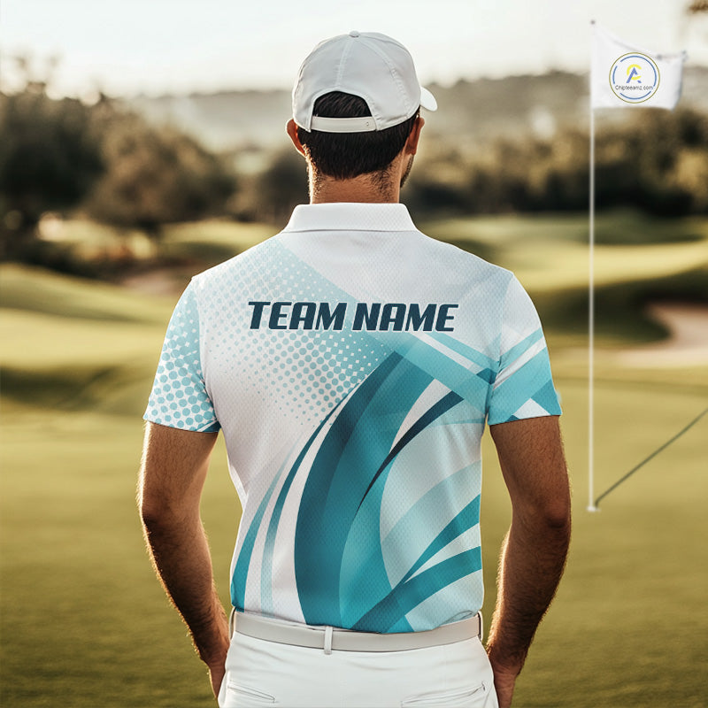 Mens Golf Polo Shirt Blue Pattern Custom Name And Team Name Golf Shirt, Golfing Gifts NBT528
