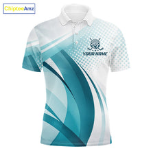 Load image into Gallery viewer, Mens Golf Polo Shirt Blue Pattern Custom Name And Team Name Golf Shirt, Golfing Gifts NBT528