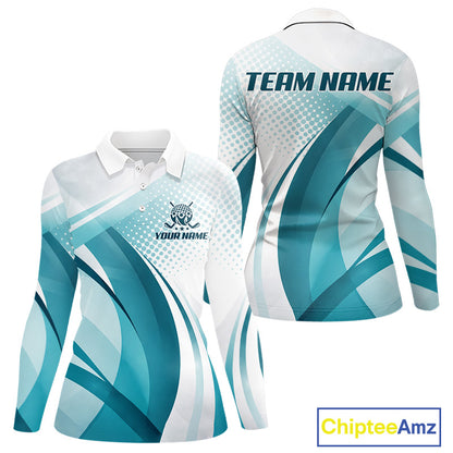 Womens Golf Polo Shirt Blue Pattern Custom Name And Team Name Golf Shirt, Golfing Gifts NBT528