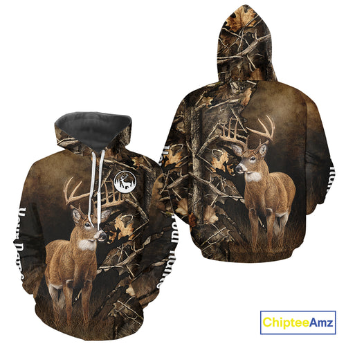 Deer Hunting Brown Camouflage Custom Name 3D Printing Shirt for Men, Deer Hunting Gifts NBT160