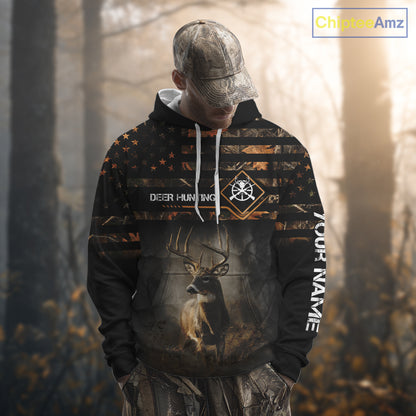 Deer Hunting Orange Camo US Flag All Over Print Custom Name, Hunting Gifts for Men NBT246