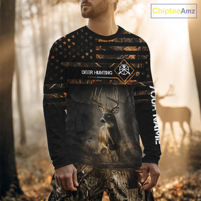 Deer Hunting Orange Camo US Flag All Over Print Custom Name, Hunting Gifts for Men NBT246