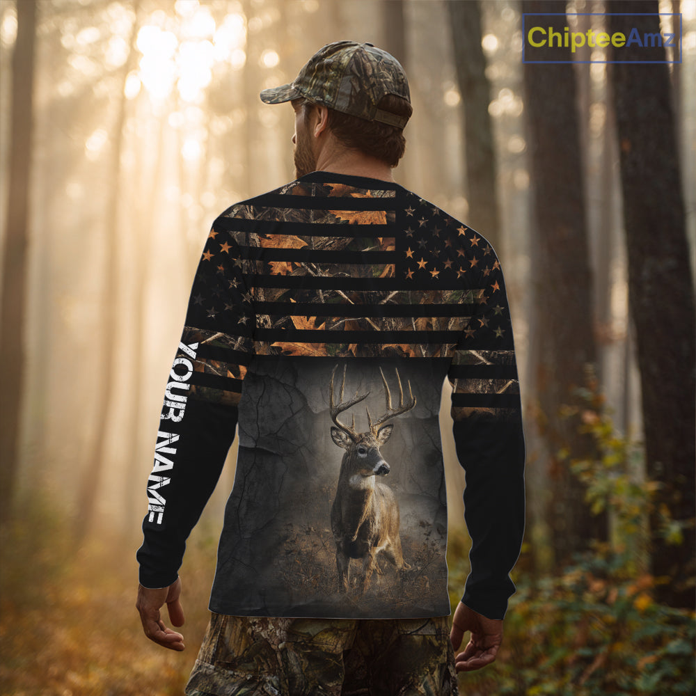 Deer Hunting Orange Camo US Flag All Over Print Custom Name, Hunting Gifts for Men NBT246