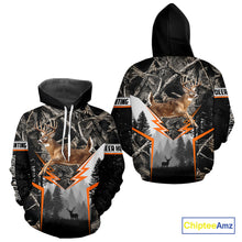 Load image into Gallery viewer, Jumping Whitetail Deer Hunting Dark Camo Custom Name 3D All Over Printed Shirts, Hunting Gifts NBT73