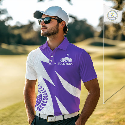 Mens Golf Polo Shirts Custom Name Purple And White Golf Shirt, Golf Attire NBT670