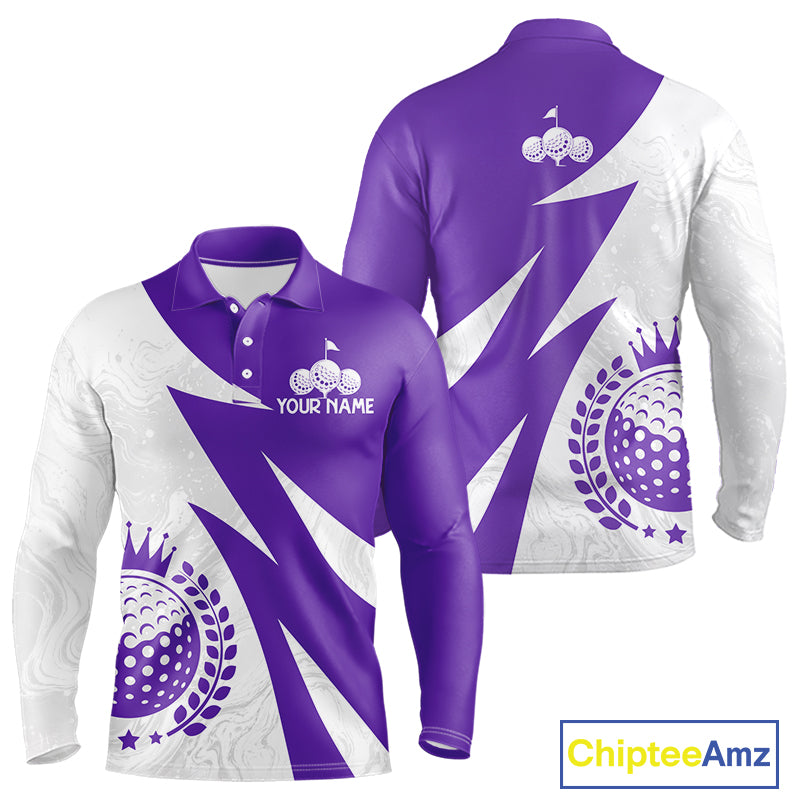 Mens Golf Polo Shirts Custom Name Purple And White Golf Shirt, Golf Attire NBT670