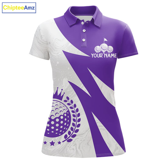Womens Golf Polo Shirts Custom Name Purple And White Golf Shirt, Golf Attire NBT670