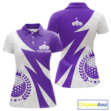 Load image into Gallery viewer, Womens Golf Polo Shirts Custom Name Purple And White Golf Shirt, Golf Attire NBT670