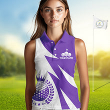 Load image into Gallery viewer, Womens Sleeveless Golf Polo Shirts Custom Name Purple And White Golf Shirt, Golf Attire NBT670
