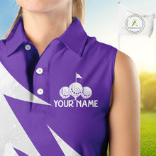 Load image into Gallery viewer, Womens Sleeveless Golf Polo Shirts Custom Name Purple And White Golf Shirt, Golf Attire NBT670