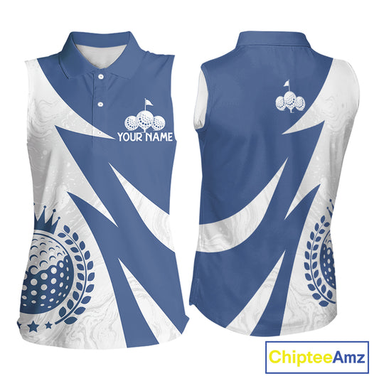 Womens Sleeveless Golf Polo Shirts Custom Name Navy Blue And White Golf Shirt, Golf Attire NBT671