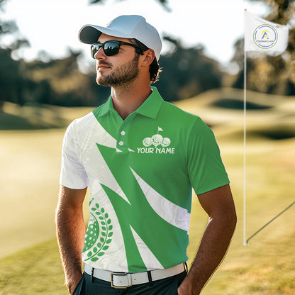 Mens Golf Polo Shirts Custom Name Green And White Golf Shirt, Golf Attire NBT672