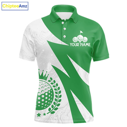 Mens Golf Polo Shirts Custom Name Green And White Golf Shirt, Golf Attire NBT672