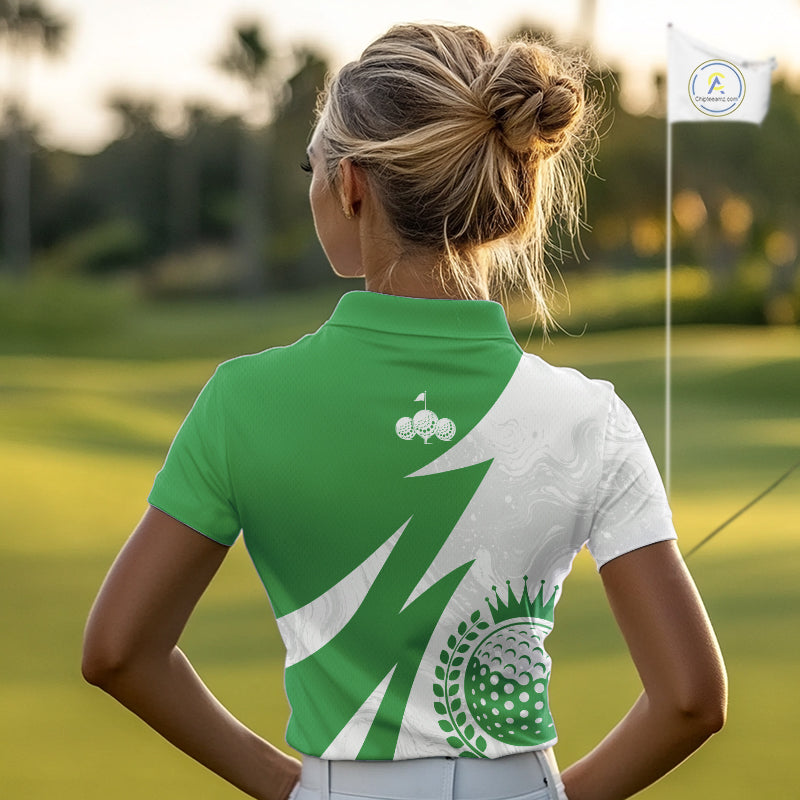 Womens Golf Polo Shirts Custom Name Green And White Golf Shirt, Golf Attire NBT672