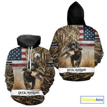 Load image into Gallery viewer, Duck Hunting Waterfowl Camo US Flag Black Labrador Retriever Dog Shirts, Duck Hunting Gifts NBT80