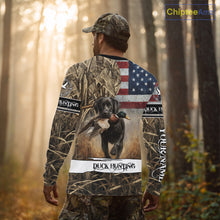 Load image into Gallery viewer, Duck Hunting Waterfowl Camo US Flag Black Labrador Retriever Dog Shirts, Duck Hunting Gifts NBT80