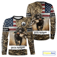 Load image into Gallery viewer, Duck Hunting Waterfowl Camo US Flag Black Labrador Retriever Dog Shirts, Duck Hunting Gifts NBT80
