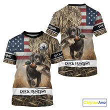 Load image into Gallery viewer, Duck Hunting Waterfowl Camo US Flag Black Labrador Retriever Dog Shirts, Duck Hunting Gifts NBT80