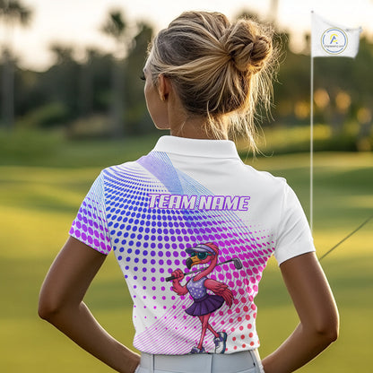 Custom Name Funny Flamingo Womens Golf Polo Shirts, Golf Gifts For Ladies, Flamingo Lovers NBT540