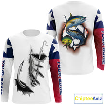 Load image into Gallery viewer, Personalized Texas Flag Mahi Mahi, Wahoo, Tuna Performance Long Sleeve Fishing Shirts NBT690