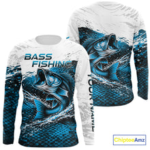 Load image into Gallery viewer, Custom Largemouth Bass Fish Scale Long Sleeve Fishing Shirts, Bass Fishing Jerseys|Blue NBT351