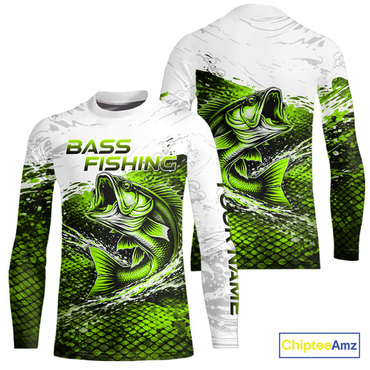 Custom Largemouth Bass Fish Scale Kid Fishing Shirts, Bass Fishing Jerseys|Green NBT352