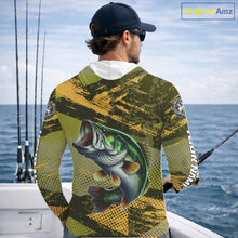 Load image into Gallery viewer, Green Camo Custom Largemouth Bass Fishing Shirts with Hood For Men, Bass Fishing Jerseys NBT438
