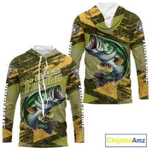 Load image into Gallery viewer, Green Camo Custom Largemouth Bass Fishing Shirts with Hood For Men, Bass Fishing Jerseys NBT438