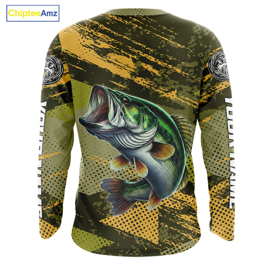 Green Camo Custom Largemouth Bass Fishing Shirts For Men, Bass Fishing Jerseys NBT438