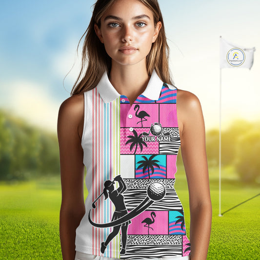 Custom Funny Golfer Animal Print Pattern Sleeveless Golf Polo Shirts, Golf Shirt For Women, Golf Gifts NBT702