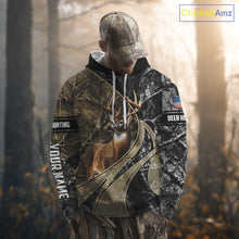 Load image into Gallery viewer, Whitetail Deer Hunting Brown and Black Camo Shirts with US Flag, Personalized Hunting Shirt NBT101
