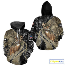 Load image into Gallery viewer, Whitetail Deer Hunting Brown and Black Camo Shirts with US Flag, Personalized Hunting Shirt NBT101
