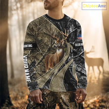 Load image into Gallery viewer, Whitetail Deer Hunting Brown and Black Camo Shirts with US Flag, Personalized Hunting Shirt NBT101