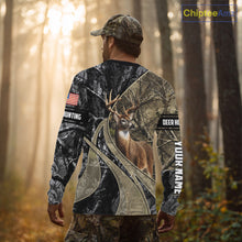 Load image into Gallery viewer, Whitetail Deer Hunting Brown and Black Camo Shirts with US Flag, Personalized Hunting Shirt NBT101
