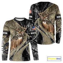 Load image into Gallery viewer, Whitetail Deer Hunting Brown and Black Camo Shirts with US Flag, Personalized Hunting Shirt NBT101