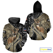 Load image into Gallery viewer, Whitetail Deer Hunting Brown and Black Camo Shirts with US Flag, Personalized Hunting Shirt NBT101