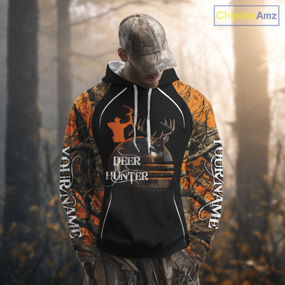 Deer Bow Hunting Orange Camo Custom Name Shirts, Personalized Deer Hunting Clothes, Hunting Gifts NBT102