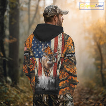 Load image into Gallery viewer, Whitetail Deer Hunting Big Game US Flag Custom Name Orange Camo Shirts, Personalized Deer Hunting Clothing NBT265