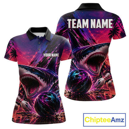 Custom Shark Bowling Polo Shirts For Women, Shark Bowling Team Shirt NBT969