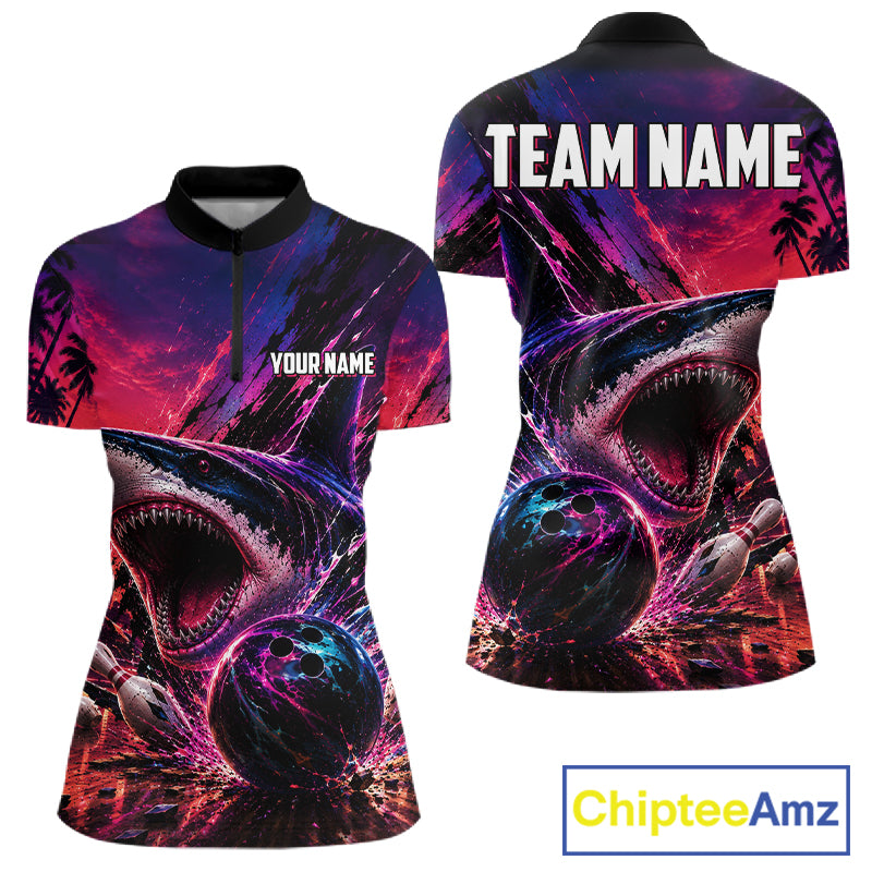 Custom Shark Bowling Polo Shirts For Women, Shark Bowling Team Shirt NBT969